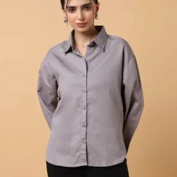 SHOWOFF Grey Cotton Slim Fit Shirt-image-98