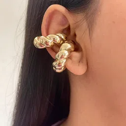 ISHKAARA 1 Pair of Gold Twisted Chunky Circular Ear Cuff Earrings-picture-29