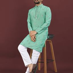 WELL TEX Floral Embroidered Mandarin Collar Sequins Straight Kurta-16