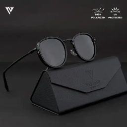 Voyage Black Round Polarised and UV Protected Lens Unisex Sunglasses-image-70