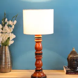 Tucasa NTU-207 B-22 Table Lamp with Wood Base (Beige) image 5