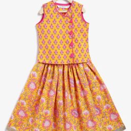 Campana Infant Girls Yellow Cotton Floral Lehenga Choli-8