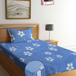 Myntra Elegant Homes Blue Floral Printed 300 TC Single Bedsheet Set 2.20 m x 1.50 m-image-102