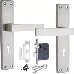 Atom Stainless Steel, Zinc Alloy Silver Door Handle Lock Set, FortuneSSl-2-image-49