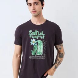 Spykar Men Grey Slim Fit Solid Half Sleeve Casual T-Shirt-image-57