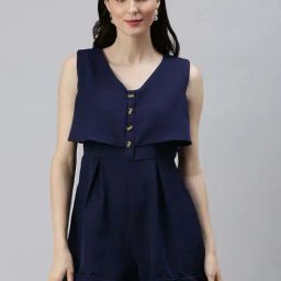 SHOWOFF Blue Plain Jumpsuit-image-65