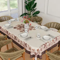 Aura Brown & Purple Floral Printed Anti-Skid Cotton 6-Seater Table Cover-26