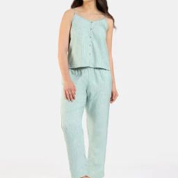 Zivame Mint Green Printed Top With Pyjamas-image-51