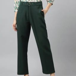 Latin Quarters Dark Green Polyester Regular Fit High Rise Pants-picture-1