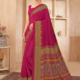 Satrani Pink Silk Crepe Printed Saree With Unstitched Blouse-picture-37