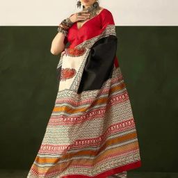 Saree Mall Black Printed Sarees With Unstitched Blouse-image-61