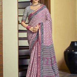 Satrani Magenta Pure Cotton Printed Saree With Unstitched Blouse-picture-6