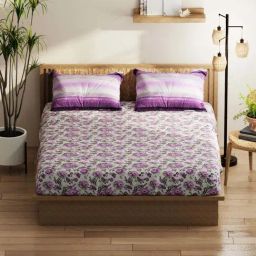 Bianca Classic Feel Grey & Purple Fabric 152 TC 120 GSM Double Size Bedsheet With 2 Pillow Covers-image-87