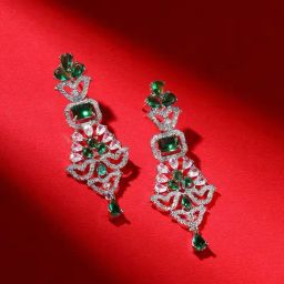 Priyaasi Green American Diamond-Studded Contemporary Drop Earring-9