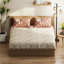 Bianca Classic Feel Beige & Grey Fabric 152 TC 120 GSM Double Size Bedsheet With 2 Pillow Covers-image-92