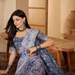 Sangria Digital Printed Saree With Belt & Unstitched Blouse-image-78