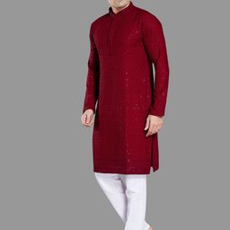 DIVISIVE Men Ethnic Motifs Embroidered Regular Sequinned Kurta with Pyjamas image 4