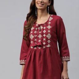 Cottinfab Maroon Embroidered Top-picture-1