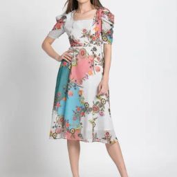 SHAYE Multicolor Floral Print Midi Dress-image-32