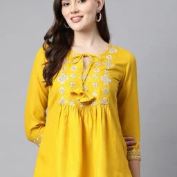 Cottinfab Yellow Embroidered Top-3