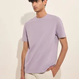 WES Casuals by Westside Lilac Solid Slim-FitCotton T-Shirt-image-74