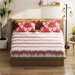 Bianca Classic Feel Red & White Fabric 152 TC 120 GSM Double Size Bedsheet With 2 Pillow Covers-image-86