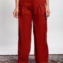 Me Craft Women Relaxed Straight Leg High-Rise Pleated Trousers-image-60