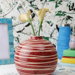 VarEesha Set of 3 Red Ceramic Cris Cross Organic Vases-9