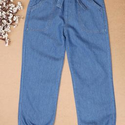 V-Mart Girls Blue Cotton Jogger Low Distress Jeans-image-97