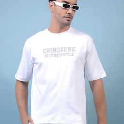 Crimsoune Club White Cotton Loose Fit Printed T-Shirt-image-83