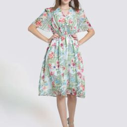 SHAYE Green Floral Print Fit & Flare Dress-image-14