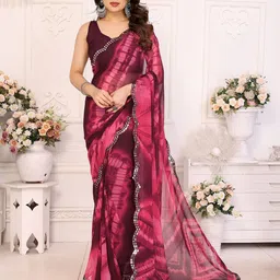 The Textile Hub Women Tie and Dye Mirror Work Pure Georgette Saree-image-46