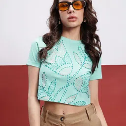 glitchez Street Vibes Printed Slim Fitted Crop T-shirt-image-3