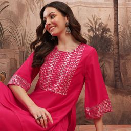 Sangria Yoke Design Sequinned Kurta with Harem Pants-image-49