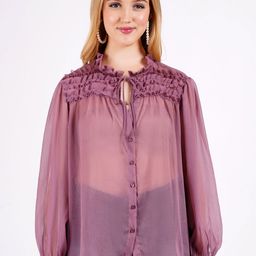 MINGLAY Women Self Design Tie-Up Neck Cuffed Sleeves Shirt Style Top-image-72