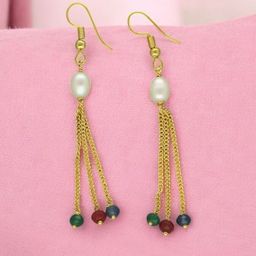 Sri Jagdamba Pearls Dealer Valeria Gold-Plated Pearls Beaded Contemporary Drop Earrings-81
