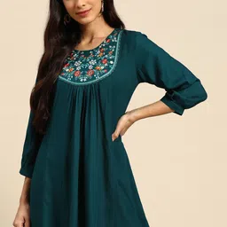 all about you Teal Floral Embroidered Longline Top-image-73
