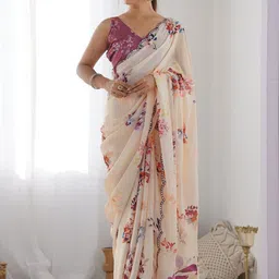 CANIZZARO Floral Printed Mirror Work Saree-picture-7