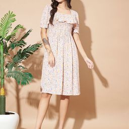 Moda Rapido Floral Print Puff Sleeve Georgette A-Line Midi Dress-image-87