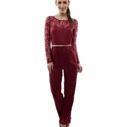 Miss Chase Maroon Lace Jumpsuit-image-22