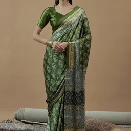 Saree mall Ajrak Block Poly Crepe Designer Block Print Sarees-13