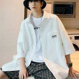 HERE&NOW Men Oversized Fit Spread Collar Solid Casual Shirt-picture-35