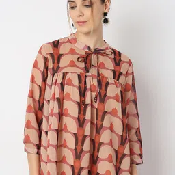 Ethnicity Print Tie-Up Neck Chambray Top-picture-45