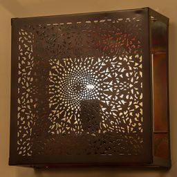Homesake Oriental Antique Copper Square Wall Lamp With Light Lampshade - Brown-19