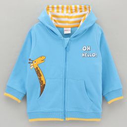 Babyhug Full Sleeves Hooded Sweat-Jacket With Giraffe Applique - Blue-image-26
