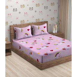 Hosta Homes Gsm Glaced Cotton Cartoon Printed Double Bed Sheet With 2 Pillow Covers - Pink-image-56