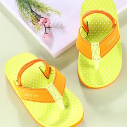 Babyoye Flip Flops with Back Strap Polka Dot Print - Green-image-2