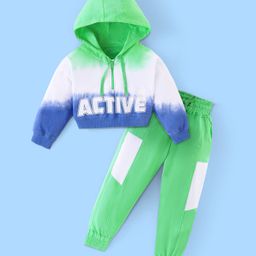 Ollington St. Winter Wear Set of Ombre Tie & Dye Hooded Sweatshirt With Chest Print And Joggers - Multicolor & Green-image-25