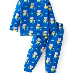 Babyhug Cotton Knit Full Sleeves Vehicles Printed Night Suit - Blue-image-16