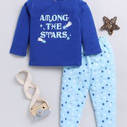 TOONYPORT Full Sleeves Among The Stars Printed Tee & Snowflakes Printed Joggers  Set - Blue-image-99